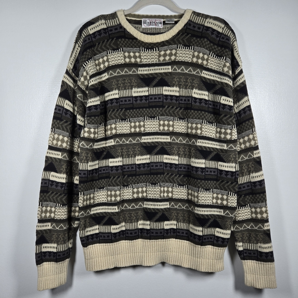 Vintage 90s The Heartland Company Grandpa Crew Neck Cotton Sweater Size XL